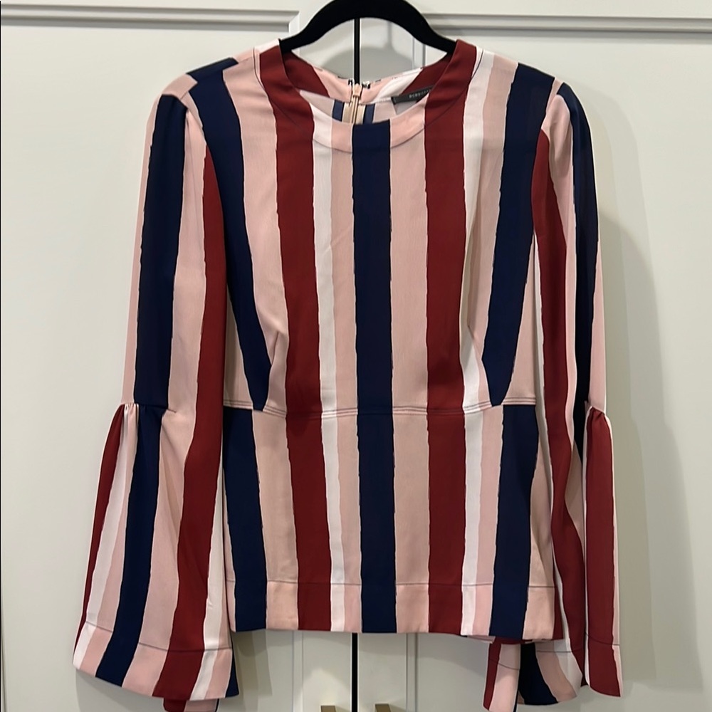 BCBG MaxAzria Striped Jeanne Bell Long Sleeve Blouse XS